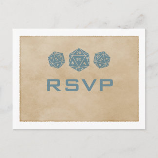 Blue Grunge D20 Dice Gamer RSVP Postcard