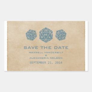 Blue Grunge D20 Dice Gamer Save the Date Stickers