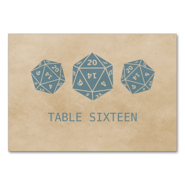 Blue Grunge D20 Dice Gamer Table Card (Front)