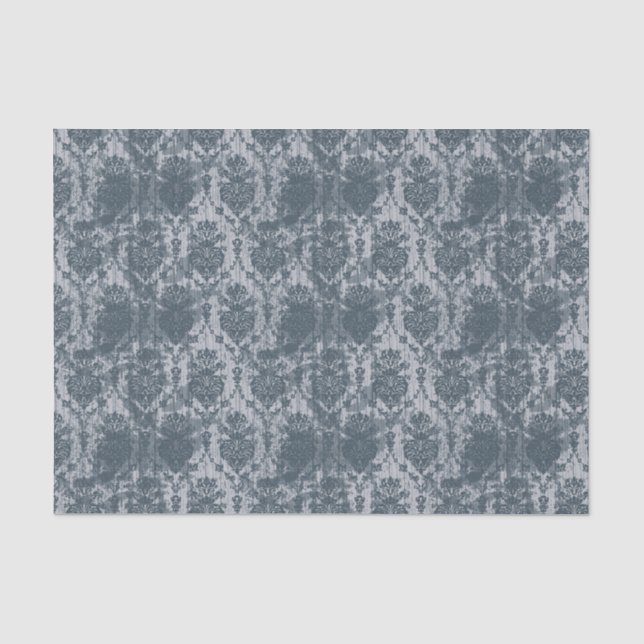 Blue Grunge Damask Tissue Paper (Front)