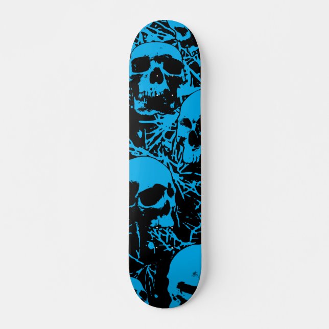 Blue Grunge Skulls Skateboard (Front)