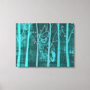 Blue Grunge Woodland Owl Canvas Print