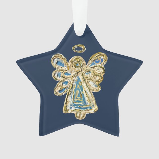 Blue Guardian Angel Art Christmas Pendant Ornament (Front)