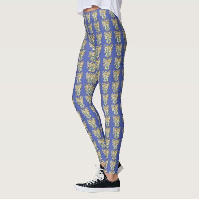Blue Guardian Angel Art Custom Holiday Leggings (Gauche)