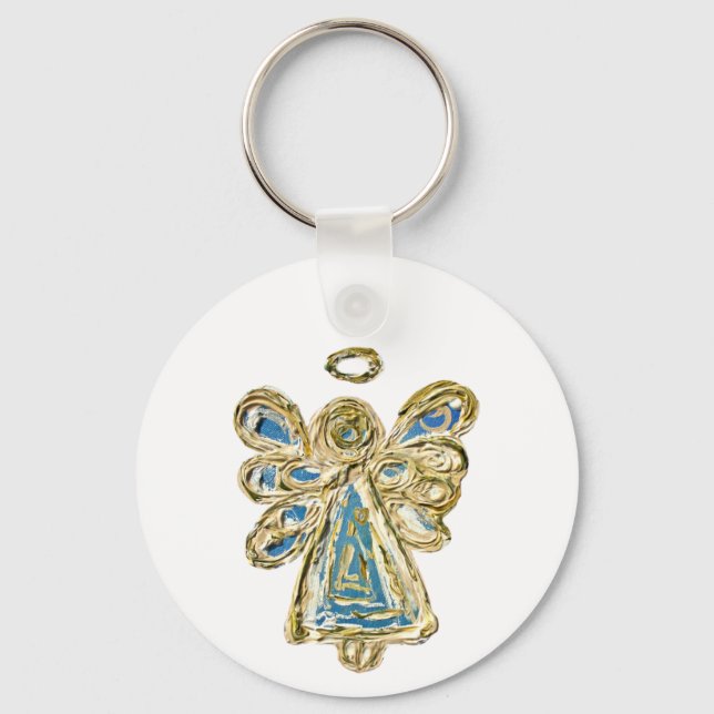 Blue Guardian Angel Art Custom Keychain (Front)