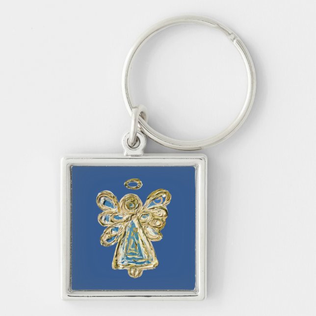 Blue Guardian Angel Art Custom Keychains (Front)