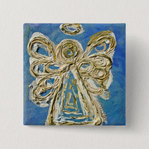 Blue Guardian Angel Button, Pin, or Pendant 2 Inch Square Button
