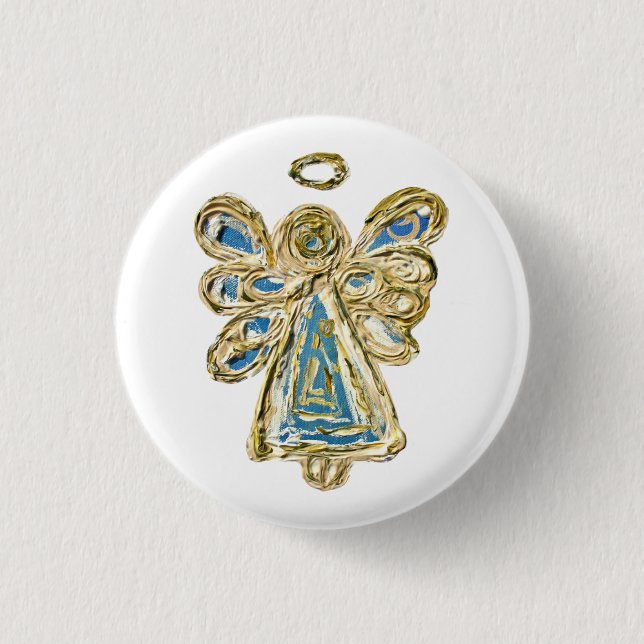 Blue Guardian Angel Custom Holiday Button Pins (Front)