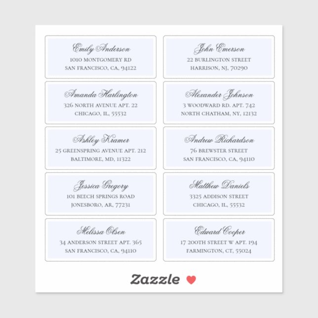 Blue guests names address. Wedding shipping labels (Sheet)