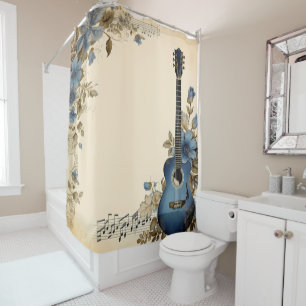 Blue Guitar Music Notes Flowers