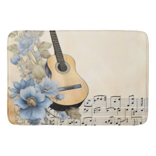 Blue Guitar Music Notes Flowers Bath Mat