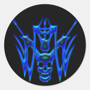 BLUE GUITARS AND SKULL CLASSIC ROUND STICKER