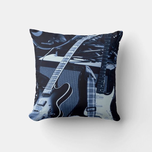 Blue Guitars Throw Pillow (Front)