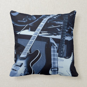 Blue Guitars Throw Pillow