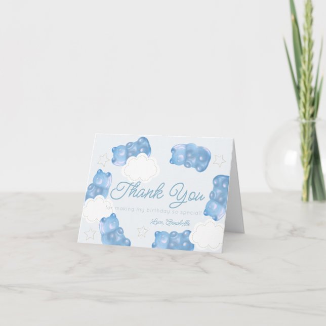 Blue Gummy Bear Boy Carte de remerciements d'anniv (Devant)
