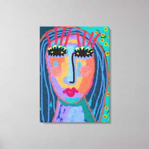 Blue Hair Abstract Portrait Stretched Canvas Print