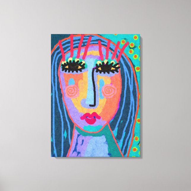 Blue Hair Abstract Portrait Stretched Canvas Print (Front)