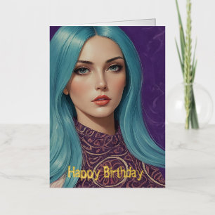 Blue Hair AI foil birthday Greeting Card