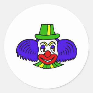 Blue hair clown head classic round sticker