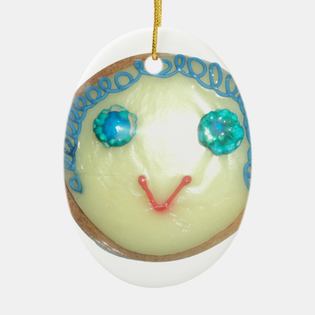 Blue Hair Emoji Art Print/Graphic Ceramic Ornament (Front)