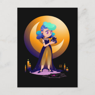 Blue Hair Girl and Gothic Duck Postcard