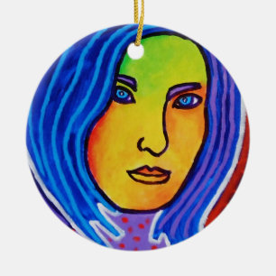 Blue Hair Lady Ceramic Ornament