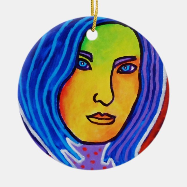 Blue Hair Lady Ceramic Ornament (Front)