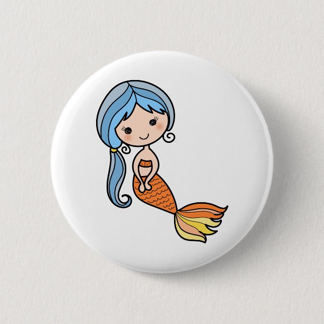 Blue hair mermaid art 2 inch round button (Front)