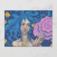 Blue Hair Mermaid Girl Sea Shell Fish Fantasy Art