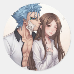 Blue-Haired Anime Warrior and Companion Sticker Se