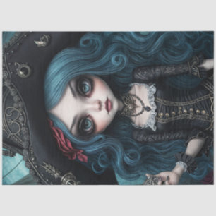 Blue Haired Dishevelled Pirate Girl Decoupage Pape Tissue Paper