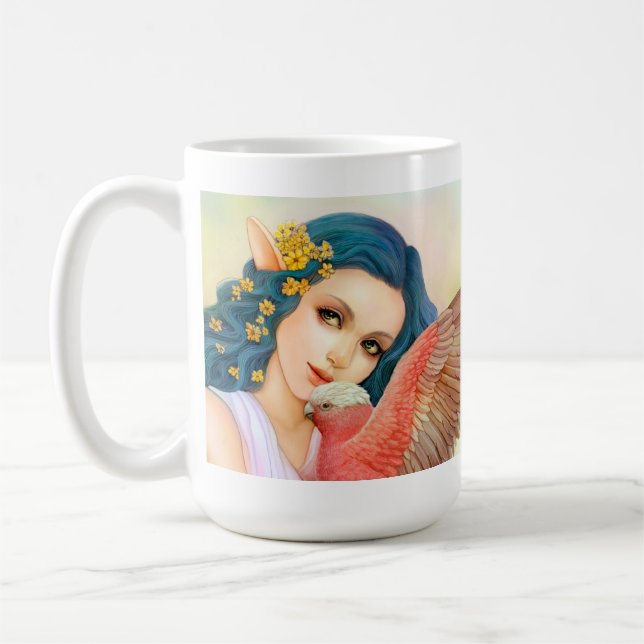 Blue haired elf and her galah coffee mug (Left)