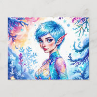 Blue haired elf magic ice princes snow forest