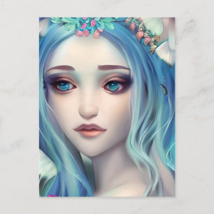 Blue Haired Fairy   Fantasy Art Postcard