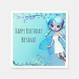Blue Haired Fairy Girls Birthday Party Napkin