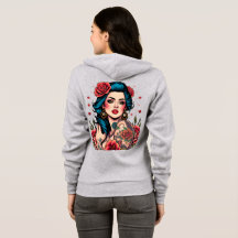 Blue-Haired Pin Up Girl with Roses