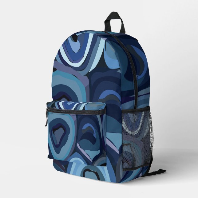 Blue Half Circles Abstract Geometric Printed Backpack (Back Corner Right)