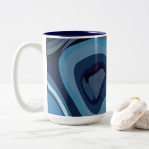 Blue Half Circles Abstract Geometric Two-Tone Coffee Mug