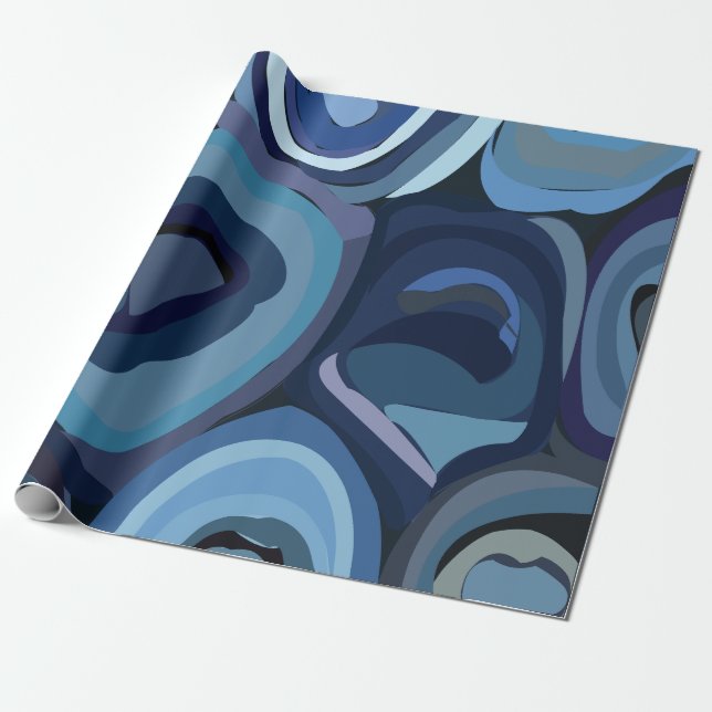 Blue Half Circles Abstract Geometric Wrapping Paper (Unrolled)