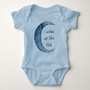 Blue Half Moon Boy Baby Custom Text Bodysuit