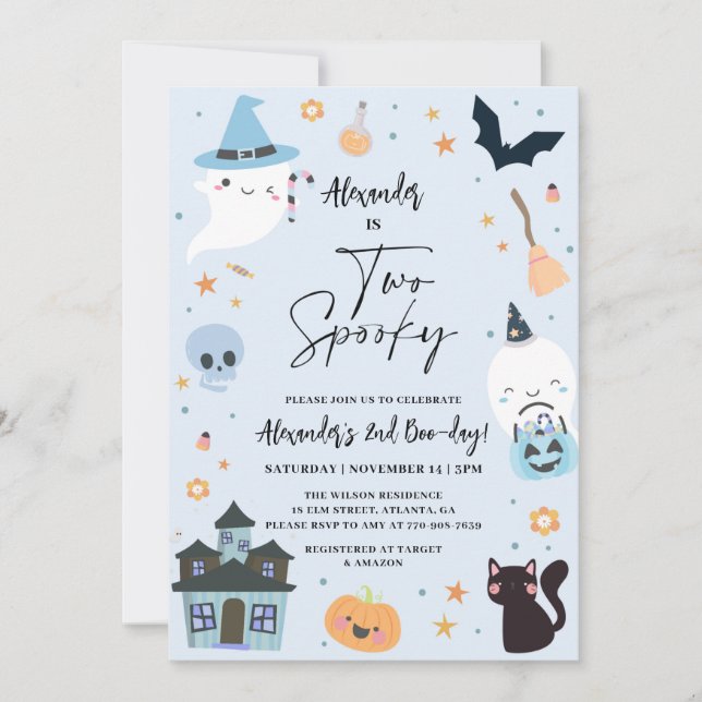 Blue Halloween 2nd Birthday Invitation (Front)