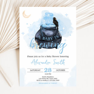 Blue Halloween A Baby is Brewing Baby Shower  Invitation