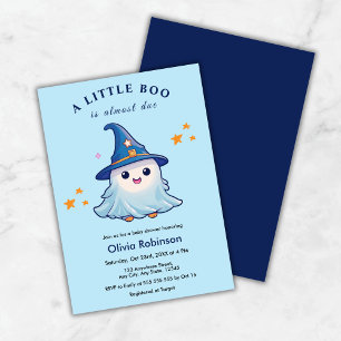 Blue Halloween A Little Boo Baby Shower Invitation