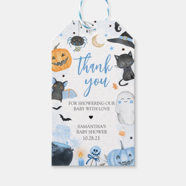 Blue Halloween Baby Shower Favour Tags (Front)