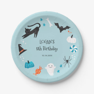 Blue Halloween Birthday Party Paper Plate