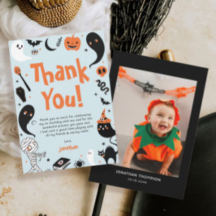 Blue Halloween Boy Photo Birthday Thank You Card