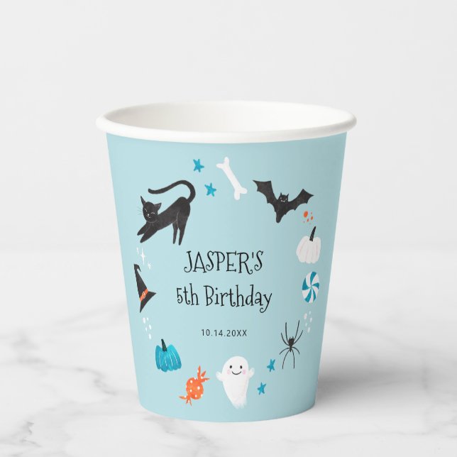 Blue Halloween Creatures Birthday Party  Paper Cups (Front)