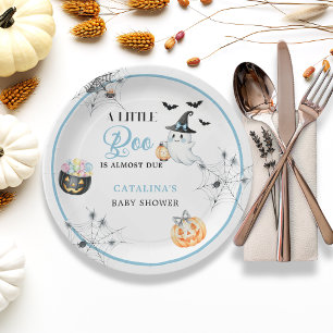Blue Halloween Ghost Baby Shower Paper Plate