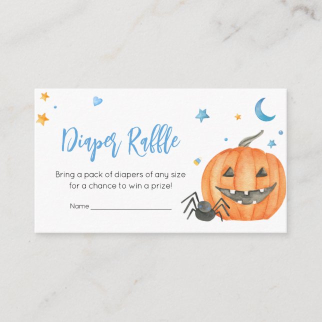 Blue Halloween Ghost Little Boo Diaper Raffle Enclosure Card (Front)