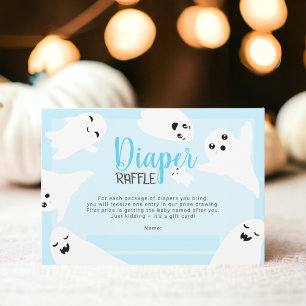 Blue Halloween ghosts diaper raffle baby shower Enclosure Card